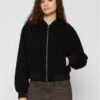 Women's Oversized Jacket Sherpa Bomber Jacket Black