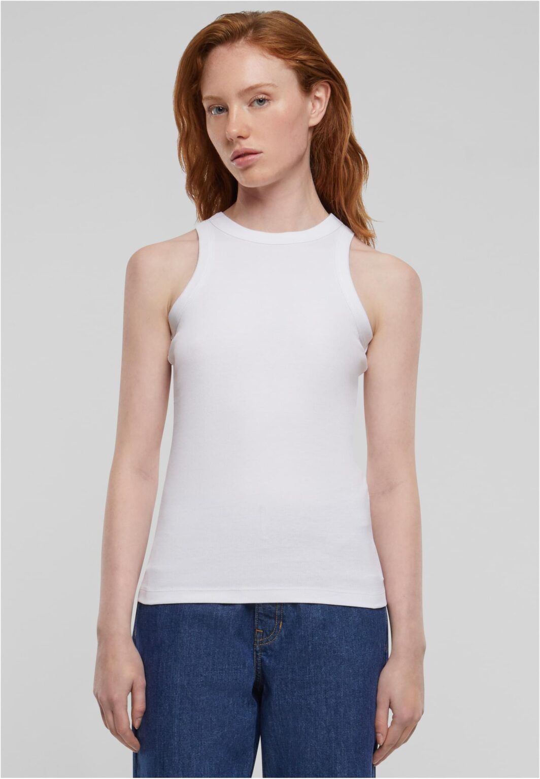 Women's Racer Back Rib Tank Top - White