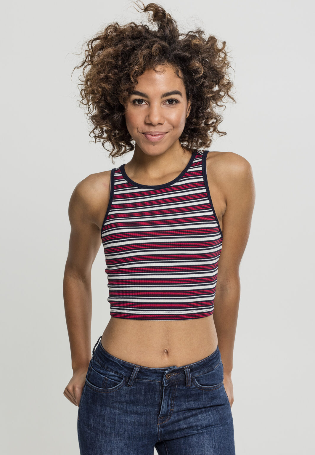 Women's Rib Stripe Cropped Top White/Navy/Fiery Red