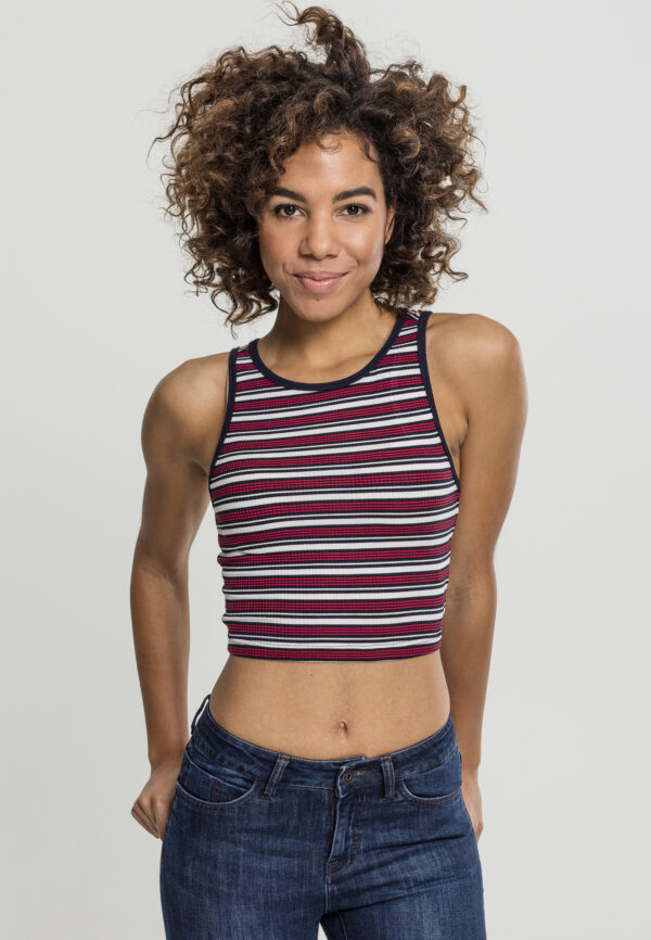 Women's Rib Stripe Cropped Top White/Navy/Fiery Red