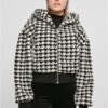 Women's Short Oversized Jacket AOP Sherpa blackhoundstooth