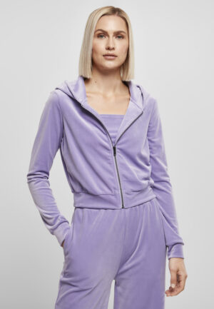 Women's Short Velvet Lavender Hooded Zipper