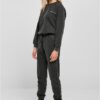 Women's Small Embroidered Long Sleeve Terry Jumpsuit Black