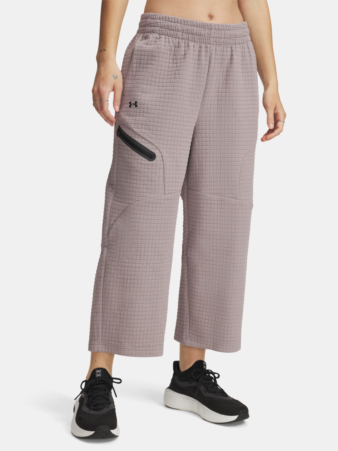 Women's Sports Pants Under Armour Unstoppable Flc Grid Crop-GRY - Women's