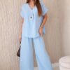 Women's Summer Set with Necklace Blouse + Trousers - Light Blue