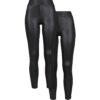 Women's Synthetic Leather Leggings 2 Pack Black+Black