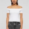 Women's T-Shirt Organic Off Shoulder Rib - White