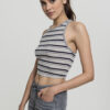 Women's T-Shirt Rib Stripe Cropped Top Dark/White/Grey
