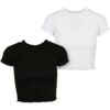 Women's T-shirt Cropped Rib 2-Pack black/white