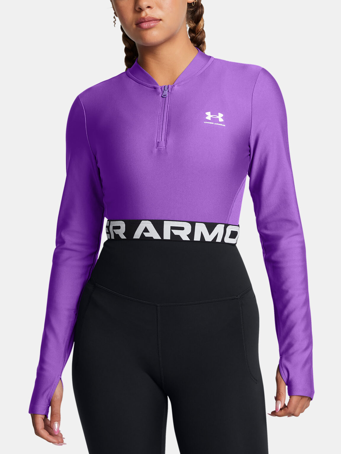 Women's T-shirt Under Armour HeatGear Rib 1/4 Zip LS-PPL - Women's