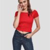 Women's T-shirt with a fiery red ribbed pattern