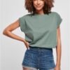 Women's T-shirt with an extended shoulder in light leaf color