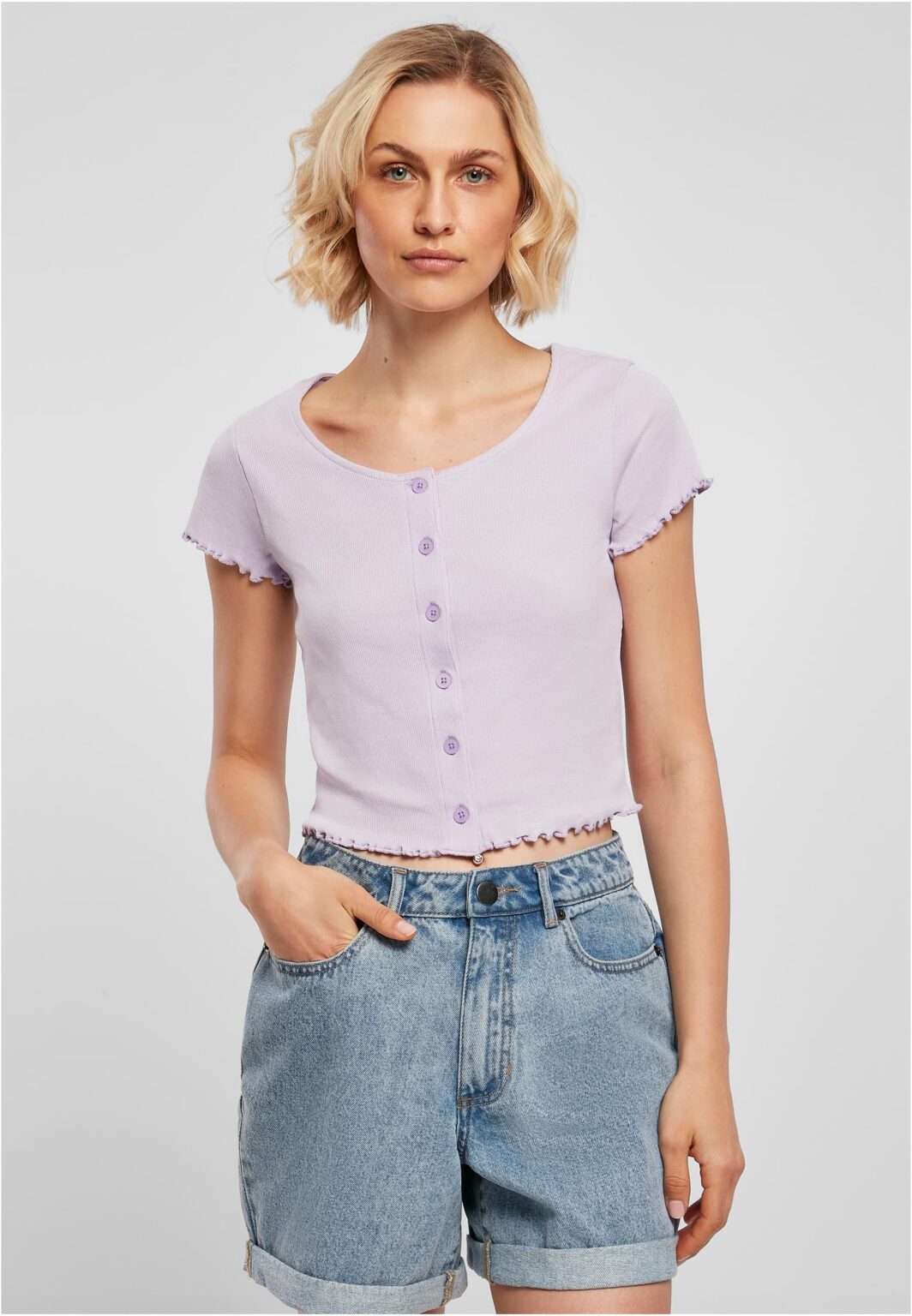 Women's T-shirt with button fastening in lilac