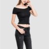 Women's T-shirt with free shoulder black