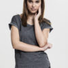 Women's T-shirt with long back in the shape of a spray with dye dark grey