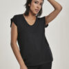 Women's T-shirt with round V-neck with extended shoulder black