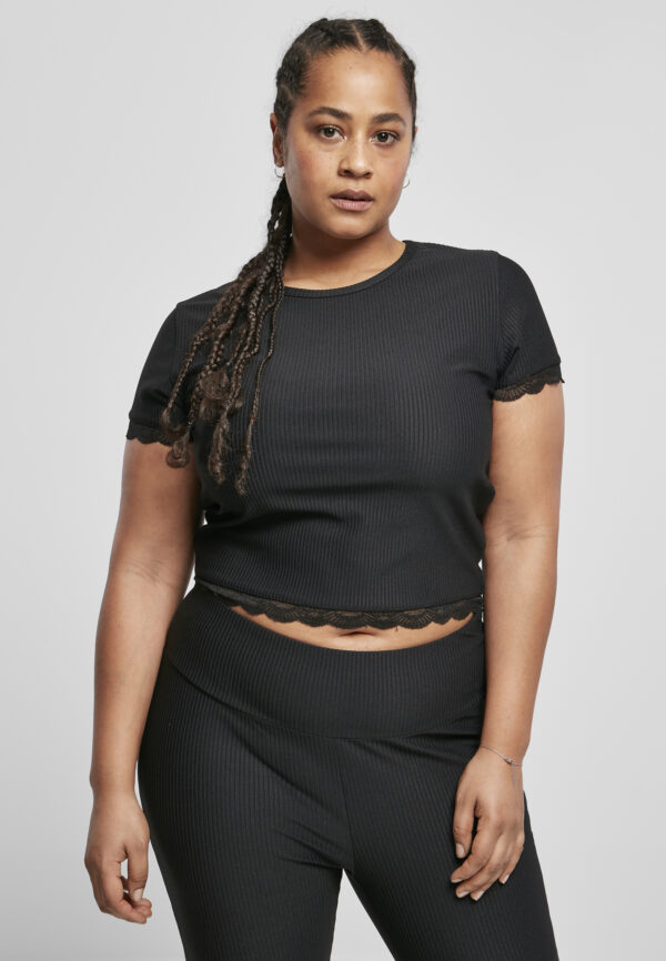 Women's T-shirt with short lace trim black