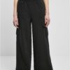 Women's Terry Trousers Highwaist Wide Leg Cargo Black