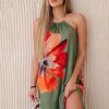 Women's Viscose Dress with Ties Around the Neck - Khaki