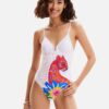 Women's White Patterned One-piece Swimsuit Desigual Panter - Women