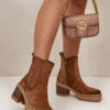 Women's ankle boots on a heel made of eco suede insulated brown Nevitas