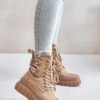 Women's ankle boots on a platform with decorative lacing brown Edidda