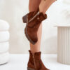 Women's ankle boots with lace pattern on heel brown Oviria