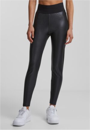 Women's black high-waisted synthetic leather leggings