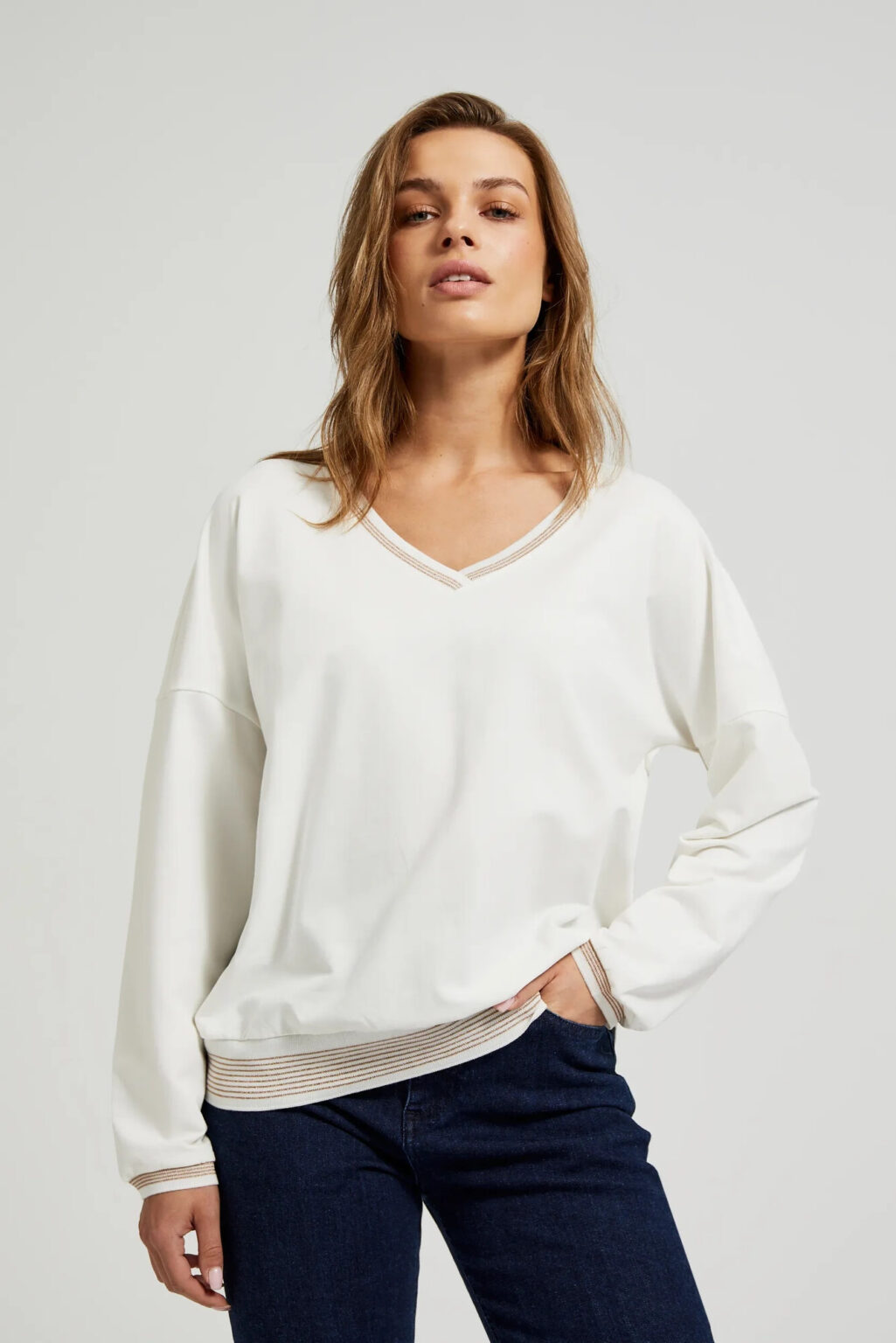 Women's blouse decorated with stripes MOODO - white