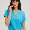 Women's blouse with V-neck MOODO - blue