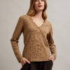 Women's blouse with ribbed V-neck MOODO - beige