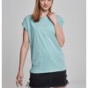 Women's blue T-shirt with extended shoulder