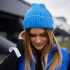Women's blue cap with fastening