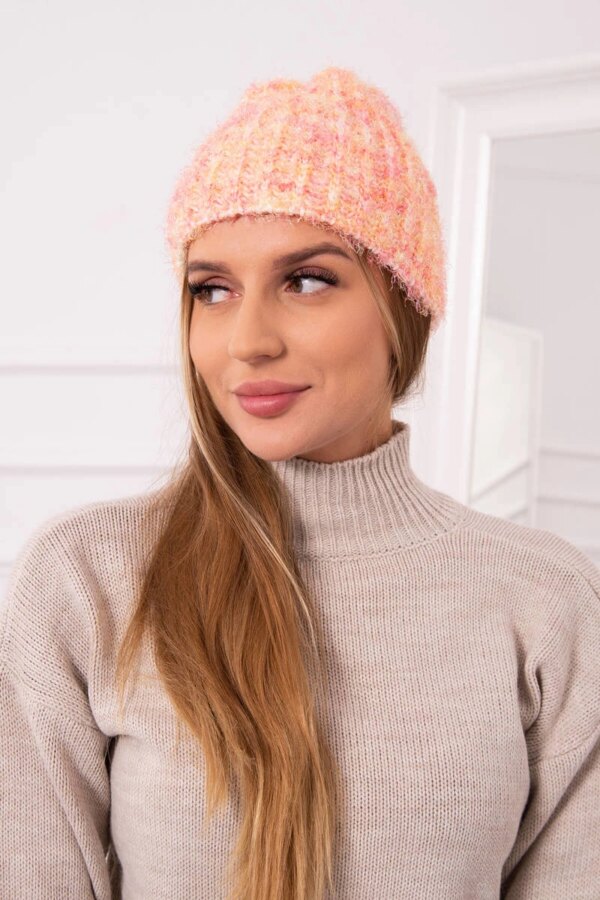 Women's cap Cina K259 ecru + raspberry