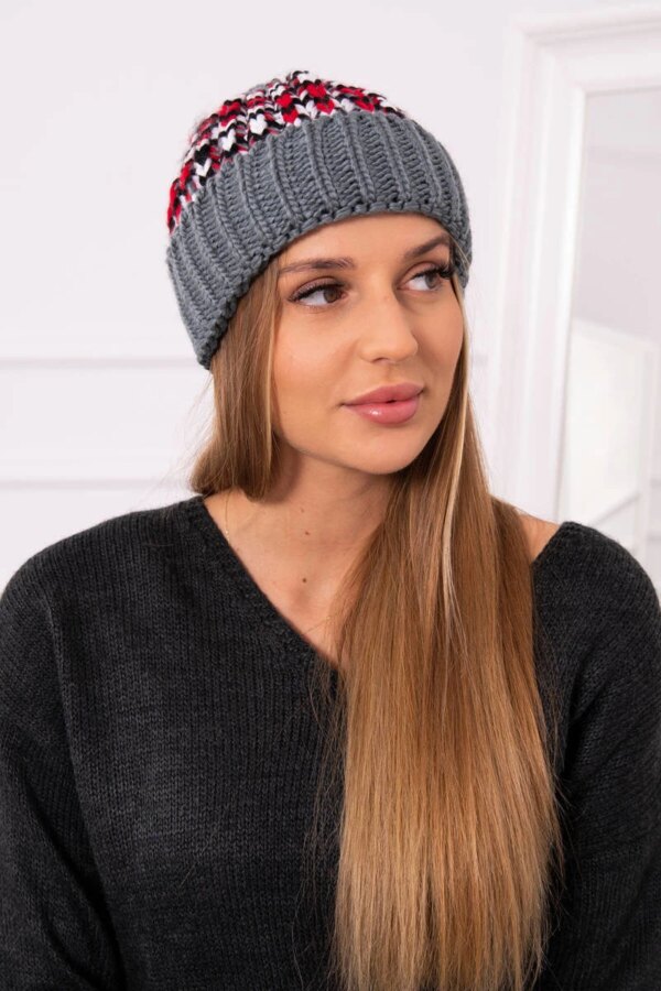 Women's cap Iris K348 dark gray+red