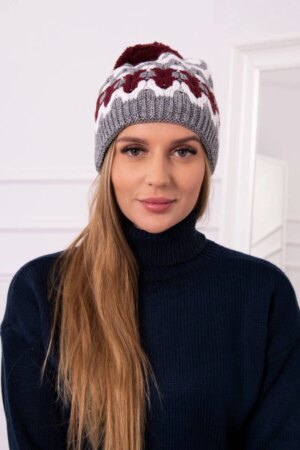 Women's cap Laila K283 dark gray+white+wine