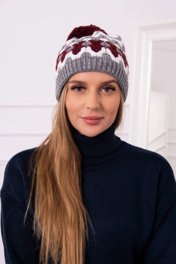 Women's cap Laila K283 dark gray+white+wine