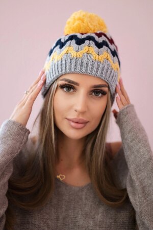 Women's cap Laila K283 dark gray+yellow