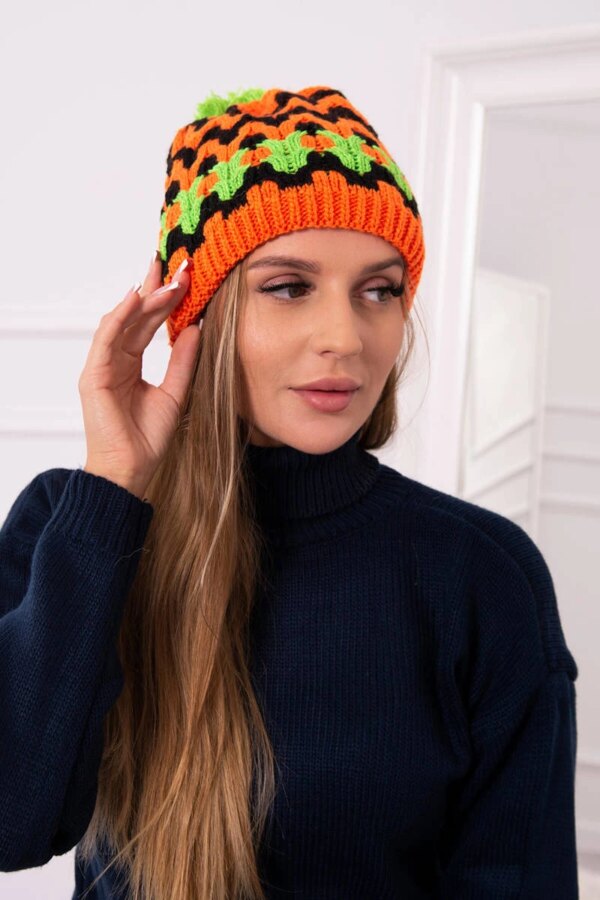 Women's cap Laila K283 orange neon + black + green neon