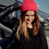 Women's cap with foldable neon pink