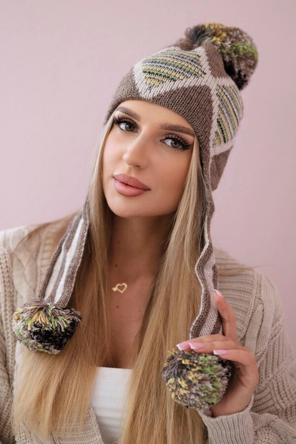 Women's cap with long ears Eunika K322 cappuccino+beige