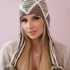 Women's cap with long ears Eunika K322 cappuccino+ecru