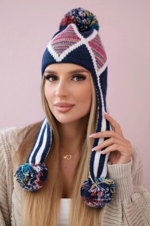 Women's cap with long ears Eunika K322 dark blue