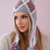 Women's cap with long ears Eunika K322 gray+red