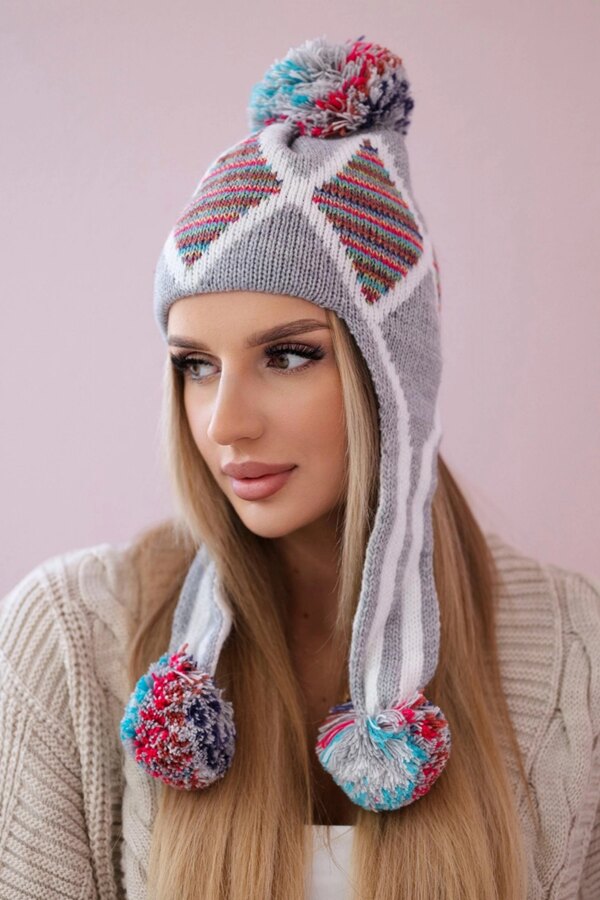 Women's cap with long ears Eunika K322 gray+red