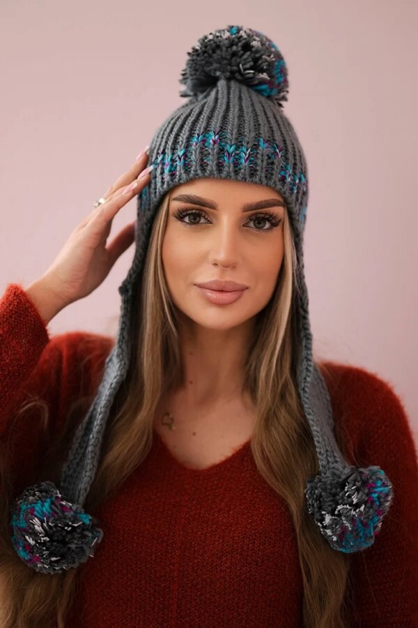 Women's cap with long ears Nadia K321 dark gray