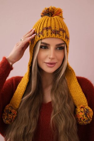 Women's cap with long ears Nadia K321 mustard
