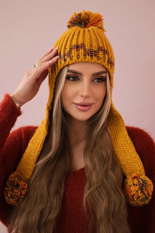 Women's cap with long ears Nadia K321 mustard