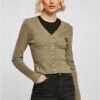 Women's cardigan with short rib knit - khaki