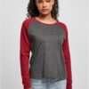 Women's contrasting long-sleeved raglan charcoal/burgundy